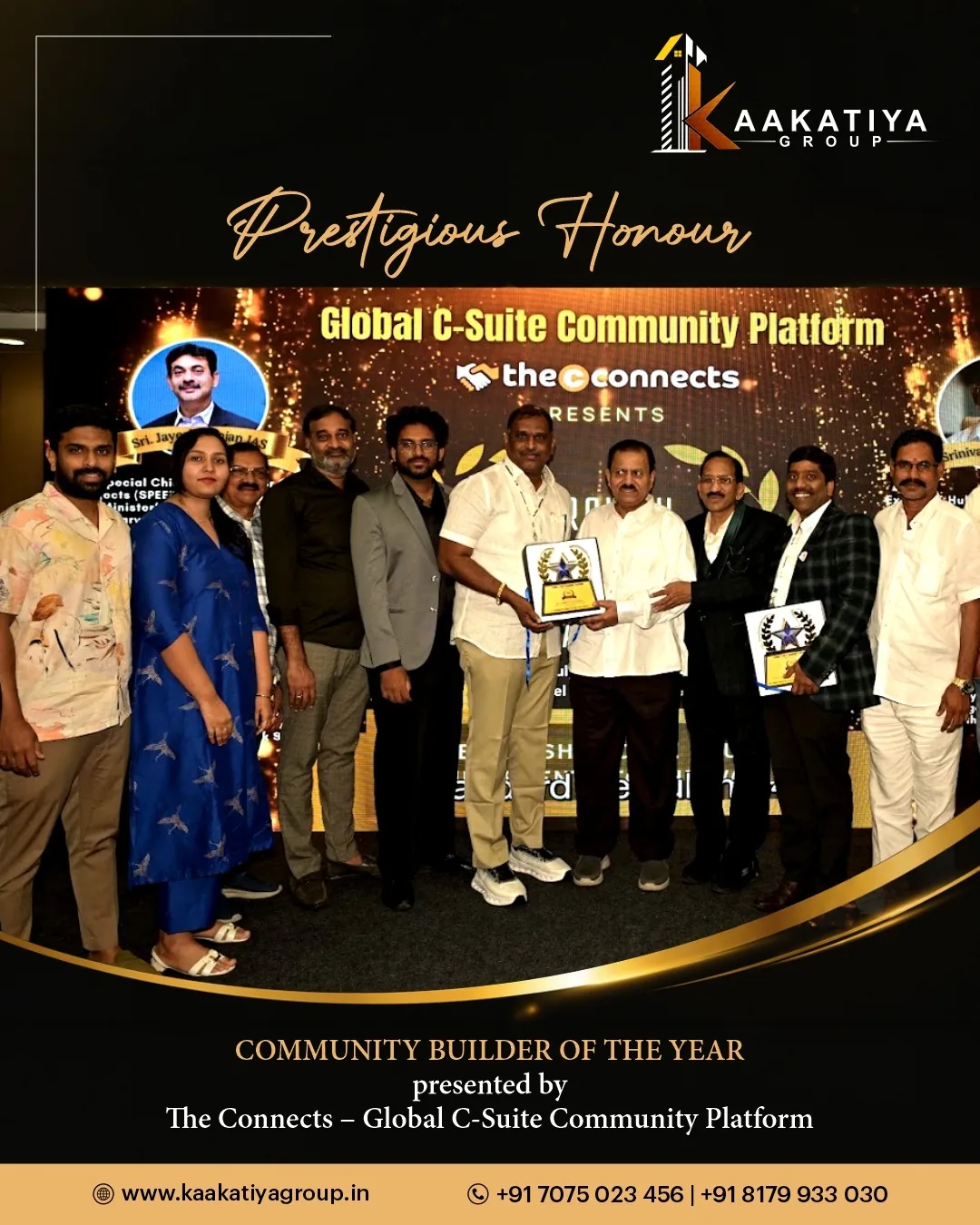 Kaakatiya Group receiving Community Builder of the Year award from The Connects