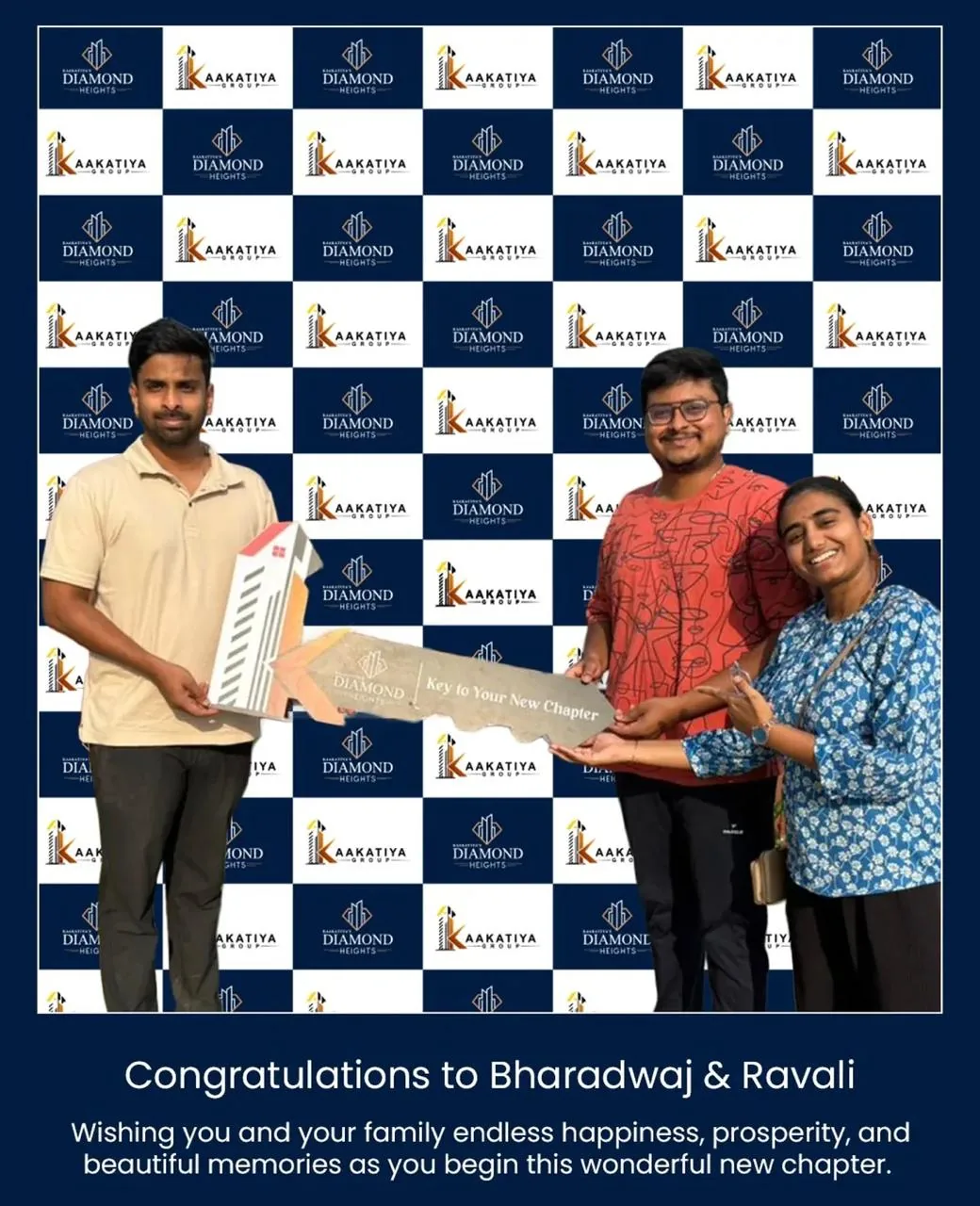 Key handover celebration at Diamond Heights — congratulations to Bharadwaj and Ravali