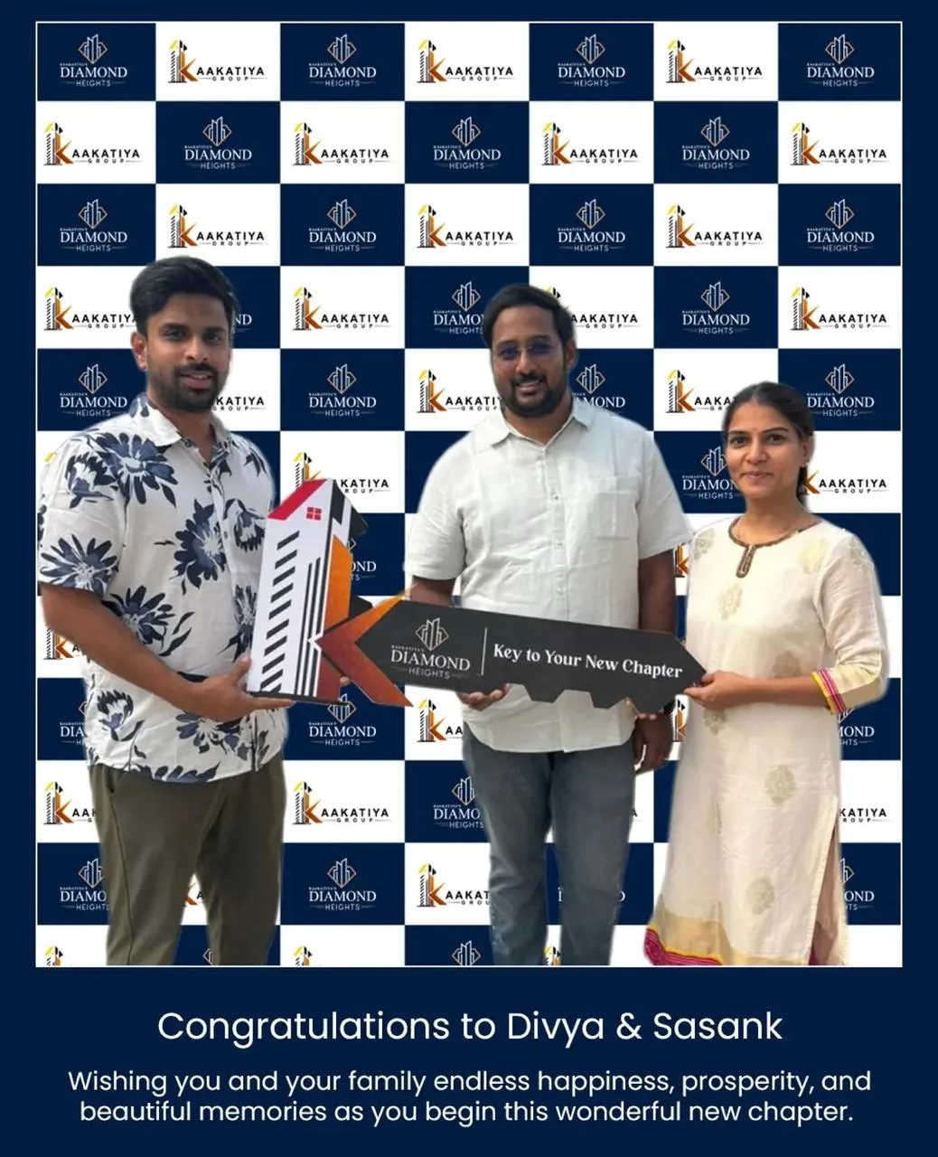 Key handover celebration at Diamond Heights — congratulations to Divya and Sasank