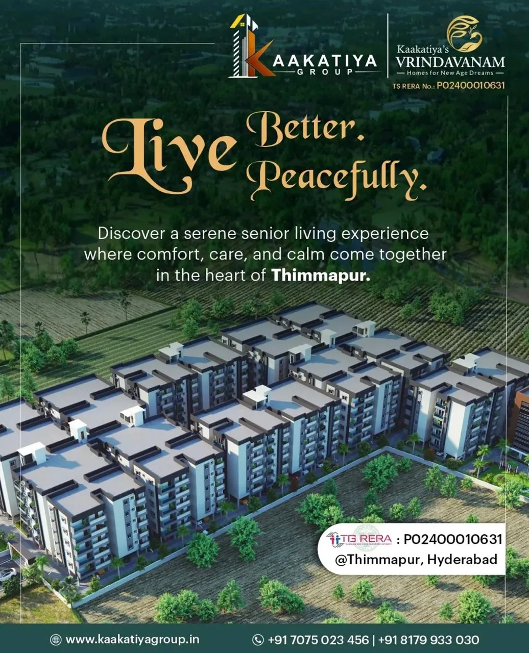 Vrindavanam aerial poster — live better, live peacefully at Thimmapur