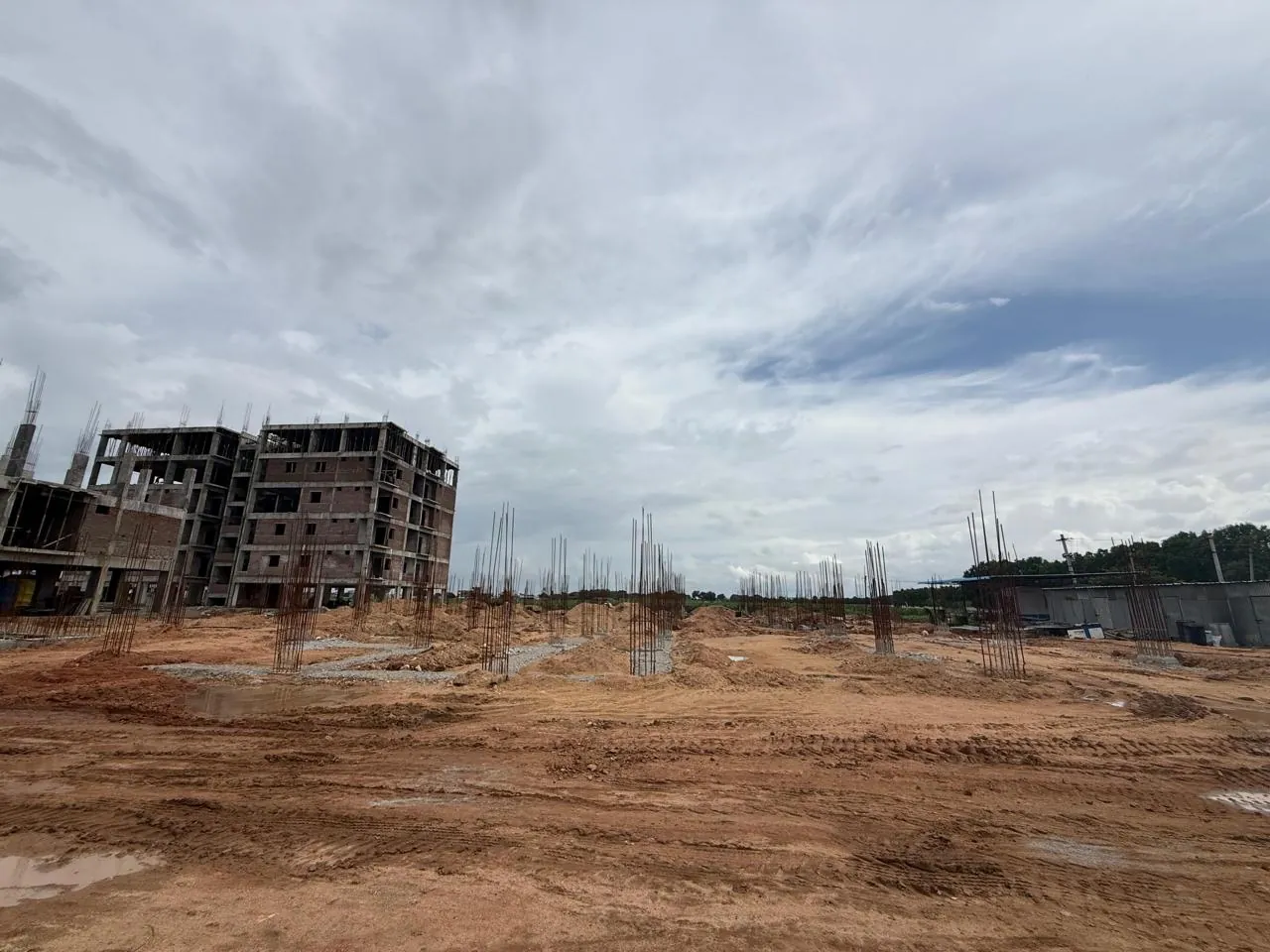 Kaakatiya's Vrindavanam construction progress — Foundation grid across the site